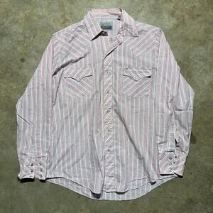 Vintage 80s Authentic Western Pink Striped Pearl Snap Shirt